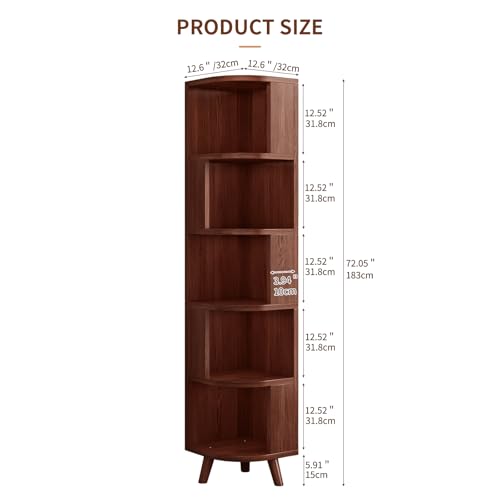 5-Tier Corner Bookshelf, Modern Corner Shelf, Freestanding Bookcase Corner Cabinet Storage Display Shelf Organizer for Living Room Home Office Bedroom Kitchen