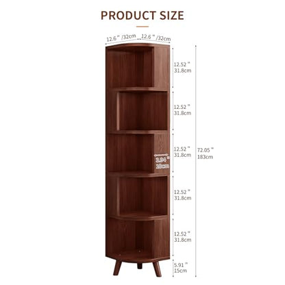 5-Tier Corner Bookshelf, Modern Corner Shelf, Freestanding Bookcase Corner Cabinet Storage Display Shelf Organizer for Living Room Home Office Bedroom Kitchen