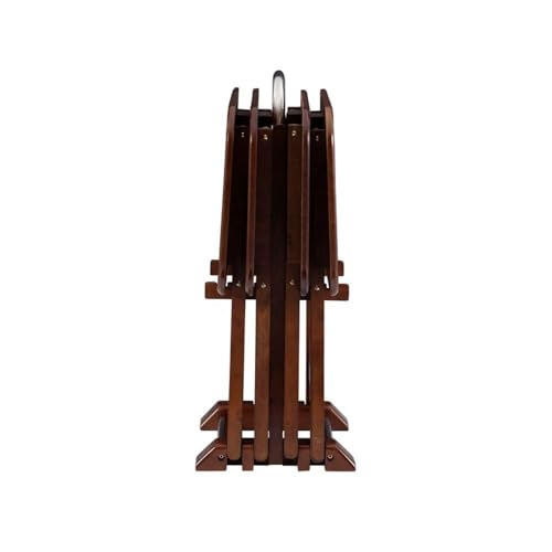 Pemberly Row Transitional Solid Wood Folding Tray Tables, Dark Cherry Finish, 5-Piece Set with Chrome Handle Stand, 15.72" w x 23.58" d x 26.38" h, Birch Veneer MDF Tops, Indoor Snack and Laptop Use