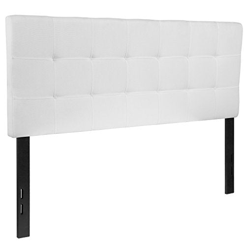 EMMA + OLIVER White Full Quilted Tufted Headboard | Adjustable Bed Rail Slots, Fabric Upholstered - color: White, size: Full