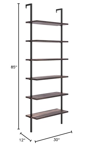 Nathan James Theo 6-Shelf Tall Bookcase, Wall Mount Bookshelf with Natural Wood Finish and Industrial Metal Frame, Nutmeg/Matte Black - color: Nutmeg/Matte Black, size: 1