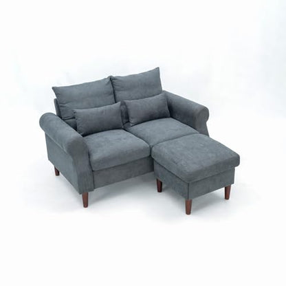 Panana 2 Seater Small Sofa Set with Ottoman, Sectional Loveseat for Small Space Living Room Apartment (Gray, 2 Seater) - color: Gray Linen Fabric, size: 2 seater with ottoman