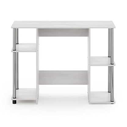 Furinno JAYA Desk, 38.4" Wide Gaming Desk, Computer Study Desk, Office Desk with Side Shelves, Open Storage, for Home Office, Bedroom, Dorm, Study Room, White Oak/Stainless Steel - color: White Oak/Stainless Steel