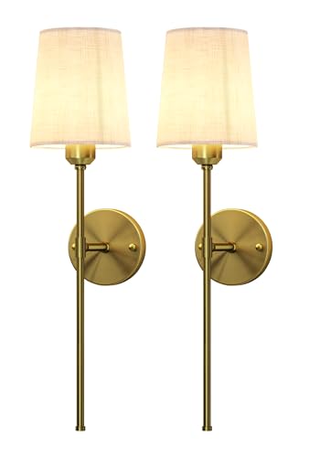 EZVALO Battery Operated Wall Sconces Set of 2, 7500mAh, RGB, Rechargeable Wall Lights with Remote, Dimmable, Magnetic Bulbs, No-Wiring Installation, Wireless Wall Lamps for Bedroom, Living Room - color: Brass, size: 24 inches