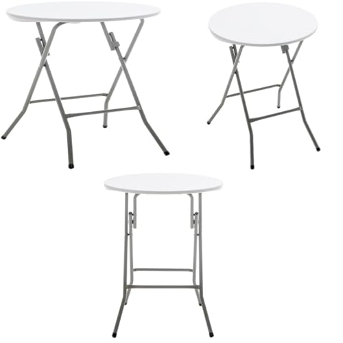 Set of 3, White 24" Round Plastic Folding Table Commercial Portable for Picnic Party Camping Banquet Card Dining Wedding Event Home Kitchen Indoor Outdoor, 30" Height - size: Set of 3