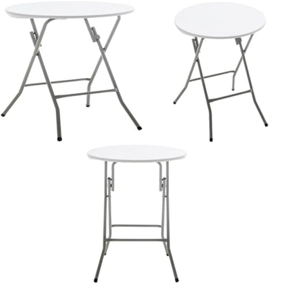 Set of 3, White 24" Round Plastic Folding Table Commercial Portable for Picnic Party Camping Banquet Card Dining Wedding Event Home Kitchen Indoor Outdoor, 30" Height - size: Set of 3