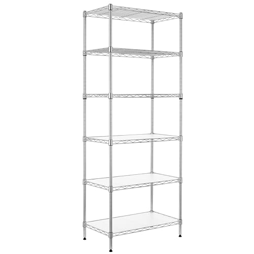 Finnhomy 6-Tier Wire Shelving Unit Adjustable Steel Wire Rack Shelving 6 Shelves Steel Storage Rack or Two 3 Tier Shelving Units with PE mat and Stable Leveling Feet, NSF Certified, Chrome - color: Chrome, size: 60 Inches