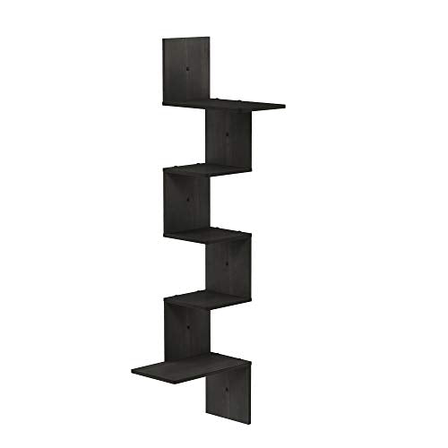 Furinno Rossi Wall Mounted Shelves, 5-Tier Rectangle, Espresso/Black - color: Espresso/Black