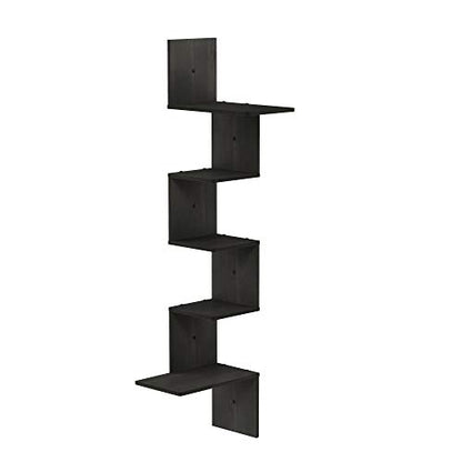 Furinno Rossi Wall Mounted Shelves, 5-Tier Rectangle, Espresso/Black - color: Espresso/Black