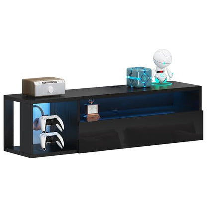 DlandHome 39.3" W Floating TV Stand with LED, Wooden Entertainment Center | Wall-Mounted Media Console, Floating Shelf for Under TV Wall Mount with Storage Shelves for Bedroom Living Room, Black - size: 39.3'' Black