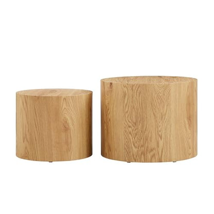 Round Nesting Coffee Table Set of 2, Modern Wooden Coffee Tables Circle Center Table for Small Space Accent End Side Table for Living Room Bedroom, No Assembling (Natural) - color: 18.9" Wooden Color