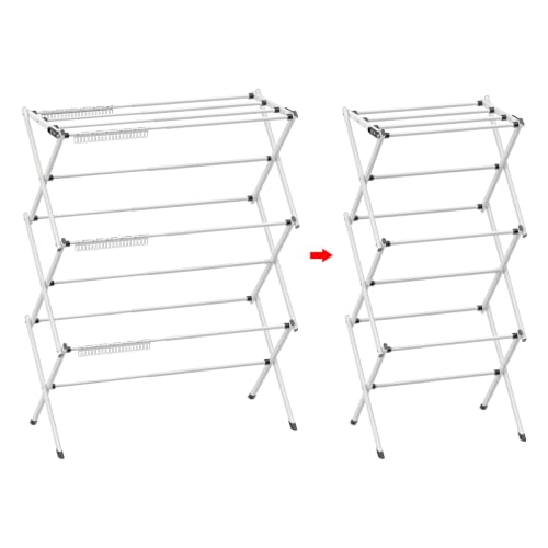 3 Tier Clothes Drying Rack, Foldable Drying Rack Clothing,Indoor & Outdoor Laundry Rack for Drying Clothes,Space-Saving Design, Metal Collapsible Dryer Racks for Laundry, White - color: White