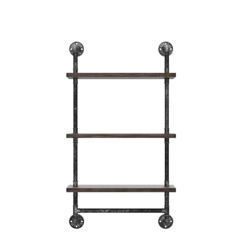 DR.IRON Industrial Pipe Shelving Rustic Bathroom Shelves with Towel Bar, 24" Pipe Shelf Wall Mounted, Farmhouse Bathroom Shelf Storage (3 tier-24) - size: 3-tier shelves