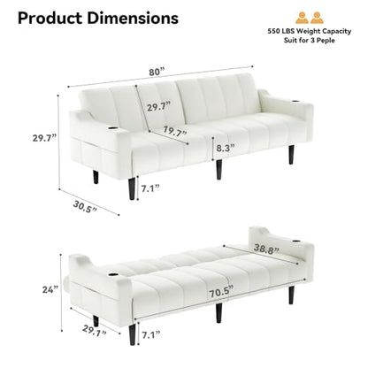 80'' Futon Sofa Bed,Faux Leather Futon Sleeper Sofa, Convertible Loveseat with Adjustable Sofa Backrest,Modern Couches for Living Room, Bedroom, Apartment, Office (Beige) - color: Faux Leather Beige