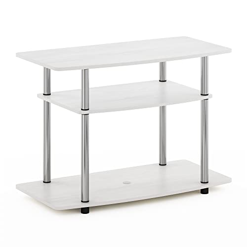 Furinno Turn-N-Tube No Tools 3-Tier Entertainment Center TV Stand for TV up to 32 Inch with Stainless Steel Tubes, White Oak/Chrome - color: White Oak, size: 32-Inch Stainless Steel Poles