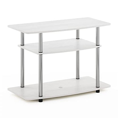 Furinno Turn-N-Tube No Tools 3-Tier Entertainment Center TV Stand for TV up to 32 Inch with Stainless Steel Tubes, White Oak/Chrome - color: White Oak, size: 32-Inch Stainless Steel Poles