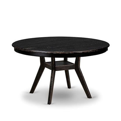 F58-11-TP - Kitchen Table with Acacia Wood Round Tabletop, Sand Blasted Black Finish - color: Sand Blasted Black, size: 54x54 Inch
