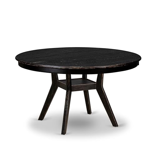 F58-11-TP - Kitchen Table with Acacia Wood Round Tabletop, Sand Blasted Black Finish - color: Sand Blasted Black, size: 54x54 Inch
