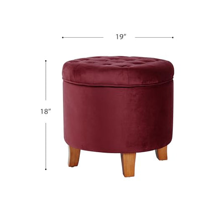 HomePop 19" Velvet Button Tufted Round Storage Ottoman - Burgundy - color: Burgundy
