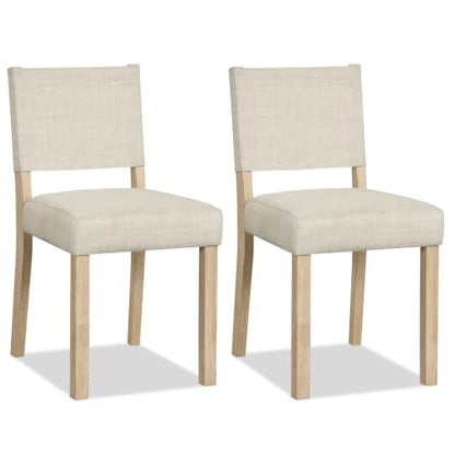 Giantex Set of 2 Upholstered Dining Chairs with Linen Fabric Seat | Kitchen Chairs with Solid Rubber Wood Legs & Backrest, Modern Accent Side Chairs for Living Room, Kitchen, Home Office