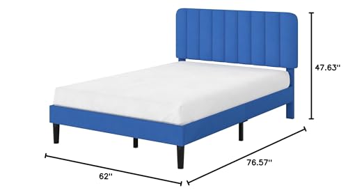 VECELO Queen Size Bed Frame with Upholstered Headboard, Velvet Platform Bedframe Mattress Foundation, Strong Wood Slat Support, No Box Spring Needed,Blue - color: Blue, size: Queen, style: Bed Frame