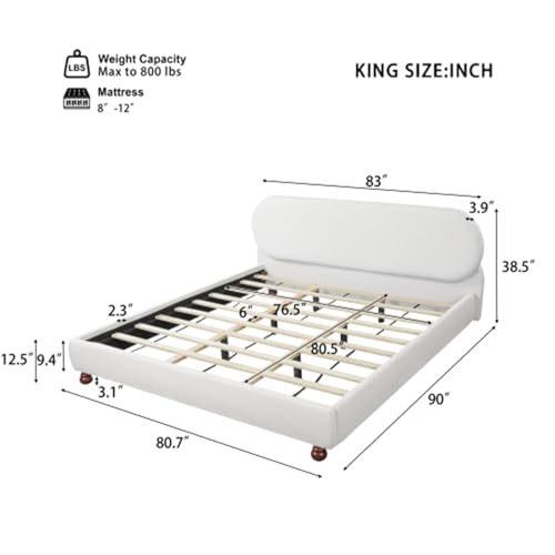 Relaxing Upholstered Bed Frame with Rounded Padded Headboard, Supportive Slats, Wooden Legs