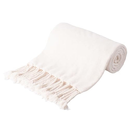 BATTILO HOME Cream White Chenille Throw Blanket, 50 x 60 Inches | Soft Chenille Knit with Handmade Fringe Tassels, Lightweight, Cozy and Less Prone to Tangling for Couch, Bed or Chair - color: Cream White