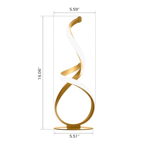 Unique Bedside Table Lamp, LED Touch Dimmable Spiral Desk Light | 3 Color Temperature Modern Nightstand Light, Side Light for Living Room, Bedroom, Gold - style: S-Shape-Gold