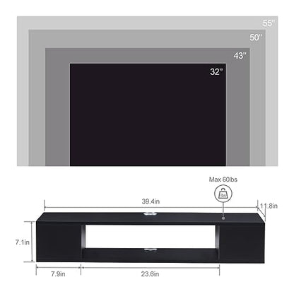 GHC Floating TV Stand, Wall Mounted Entertainment Center and Cabinet Shelf, TV Console with Storage，Media Console for DVD Player, Space-Saving Under TV Shelf for Bedroom, Living Room (Black) - color: Black