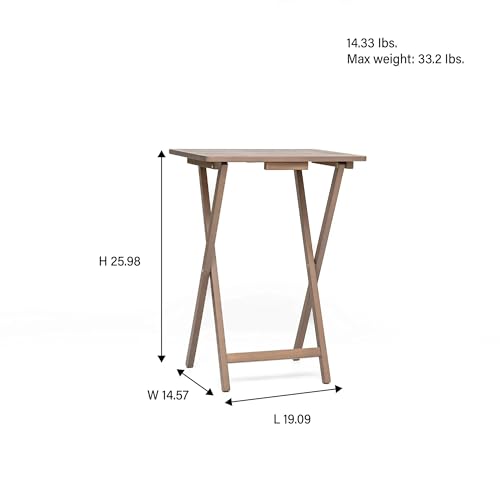 4 Pack Folding TV Tray Tables with Storage Rack, Rustic Gray Rubberwood Snack and Dinner Tables for Living Room, Bedroom and Small Spaces