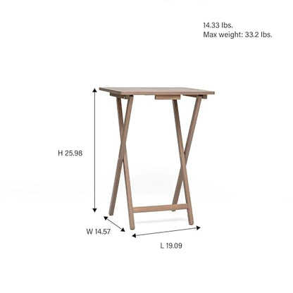 4 Pack Folding TV Tray Tables with Storage Rack, Rustic Gray Rubberwood Snack and Dinner Tables for Living Room, Bedroom and Small Spaces