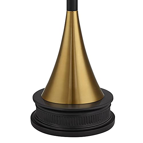 Piazza Brass and Black Torchiere 77" Tall Floor Lamp with Black Riser | Modern Industrial Style Antique Metal Frosted White Glass Shade for Living Room Reading House Bedroom Home Office - color: Black and Gold - Riser Included