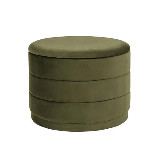 23" Round Velvet Storage Ottoman with Reversible Lid, Soft Padded Footrest and Hidden Storage, Large Upholstere Tray Top Ottoman Footstool for Living Room, Bedroom, Entryway, Olive Grreen - color: Olive, size: 23"D x 23"W x 17"H