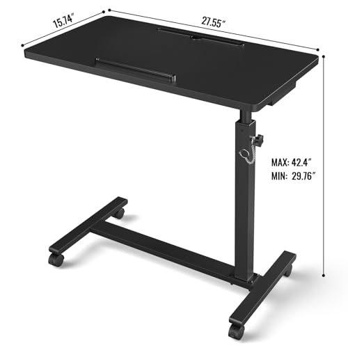 Eocnrhe Adjustable Overbed Bedside Table, Hospital Bed Table with Wheels, Portable Rolling Desk, Mobile Small Standing Desk, Rolling Laptop Stand, Computer Cart - size: 29.92inch