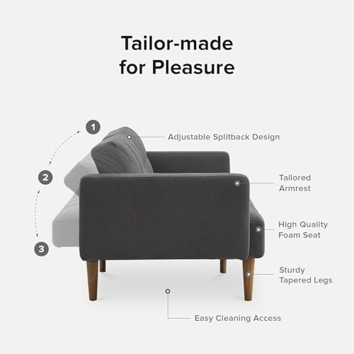 mopio 76.4" Futon Sofa Bed Tufted Styled, Sleeper Couch (Dark Grey Fabric) | A textured seat folds flat for sleepovers; snug proportions slip into lofts and small lounges. - color: Dark Grey Fabric