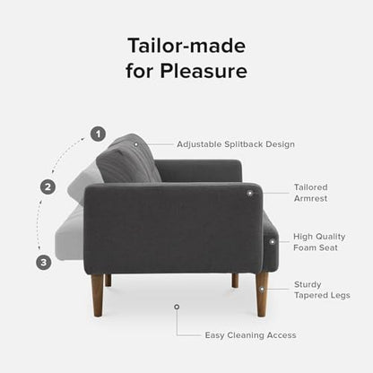 mopio 76.4" Futon Sofa Bed Tufted Styled, Sleeper Couch (Dark Grey Fabric) | A textured seat folds flat for sleepovers; snug proportions slip into lofts and small lounges. - color: Dark Grey Fabric