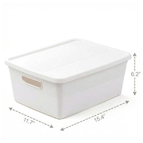 BINO | Plastic Storage Bins with Lids, 13 Liter - 3 Pack, White | THE BRAIDED COLLECTION | Plastic Bins for Organization Woven Storage Baskets for Organizing Pantry Shelf Organizer Basket Bin - color: White, size: 13L | 3-Pack