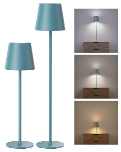 JACKYLED Cordless Table Lamps Rechargeable, 3 Adjustable Height, 5000 Capactiy Operated 3 Colors Smooth Dimming, Portab - color: Blue, size: 2 Pack-Round Base