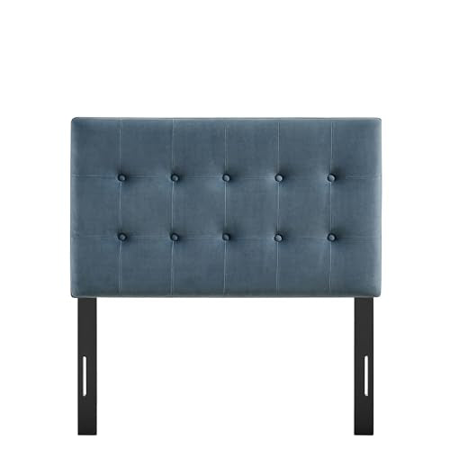 Modway Emily Twin Size Performance Velvet Headboard in Cadet Blue - Stain-Resistant Velvet Upholstery with Button Tufting and 7 Adjustable Height Positions - color: Cadet Blue, size: Twin