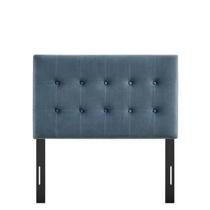 Modway Emily Twin Size Performance Velvet Headboard in Cadet Blue - Stain-Resistant Velvet Upholstery with Button Tufting and 7 Adjustable Height Positions - color: Cadet Blue, size: Twin