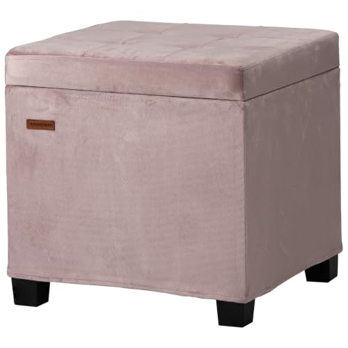 ABHENG Steel Frame Square Ottoman with Storage Pink UASND64P | 17.7" x 17.7" x 17.7", Hold 660 lbs, 48L Storage Capacity, Plush Velvet, Removable Lid, for Dorm Living Room - color: Velvet-pink, size: 17.7"D x 17.7"W x 17.7"H