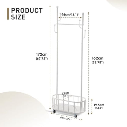 Free Standing Rolling Clothes Rack with Wheels Coat Rack - White | Small Narrow Cloth Hanger Metal Garment Racks for Bedroom Livingroom Lab Dress Shirts Rack with Storage Shelves - color: WHITE