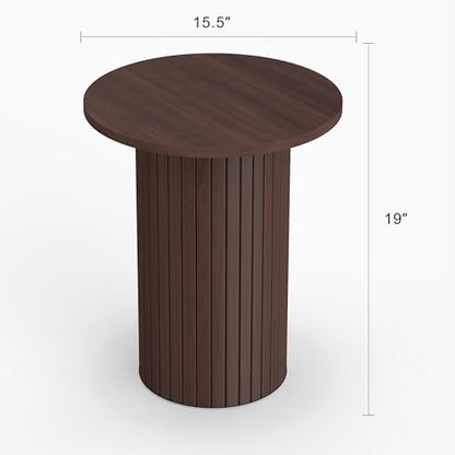 COVLON Round Side Table, Fluted Drum End Table, Tambour Accent Table | Mid Century Modern Nightstand & Wood Plant Stand for Small Spaces, Living Room, Bedroom, Home Office, Brown
