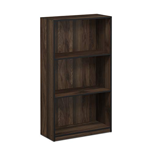Furinno BASIC Book Shelf, 3-Tier Modern Bookshelf, Bookcase with Open Shelves, 9.3 x 21.8 x 39.5, for Living Room, Bedroom, Home Office, Columbia Walnut/Black - color: Columbia Walnut/Black, size: 3-Tier