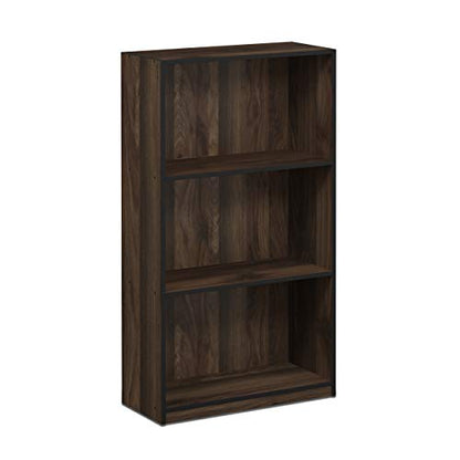 Furinno BASIC Book Shelf, 3-Tier Modern Bookshelf, Bookcase with Open Shelves, 9.3 x 21.8 x 39.5, for Living Room, Bedroom, Home Office, Columbia Walnut/Black - color: Columbia Walnut/Black, size: 3-Tier