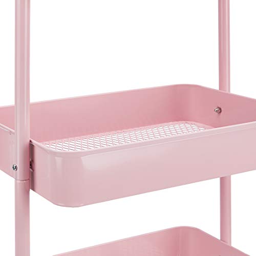 Amazon Basics 3-Tier Rolling Utility or Kitchen Cart, Lockable Wheels, Multifunctional Storage, Metal Storage Organizer, Portable, Dusty Pink - color: Dusty Pink