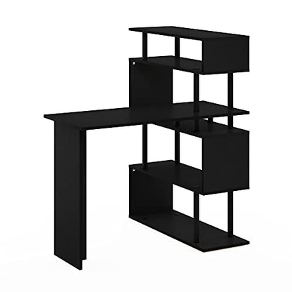 Furinno Classic Desk, 40" Wide L-Shape Gaming Desk, Computer Desk, Writing Desk with 5-Tier S-Shaped Side Shelves for Home Office, Study Room, Dorm, Bedroom, Americano - color: Americano/Black, style: 5-Tier Side Shelves