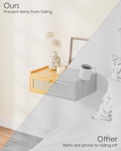 Floating Nightstand,Wall Mounted Night Stand with Drawer,Small Floating Shelves,Floating Wood Bedside Table for Bedroom、Living Room、Bathroom - color: Yellow, style: Bohemian