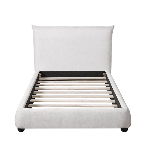 DNYN Upholstered Platform Bed Frame with Thick Pillow-Back Headboard | Linen Fabric Bed| Low-profile Design| No Box Spring Needed| Wooden Slats Support| Easy Assemble| Twin Size - size: Twin