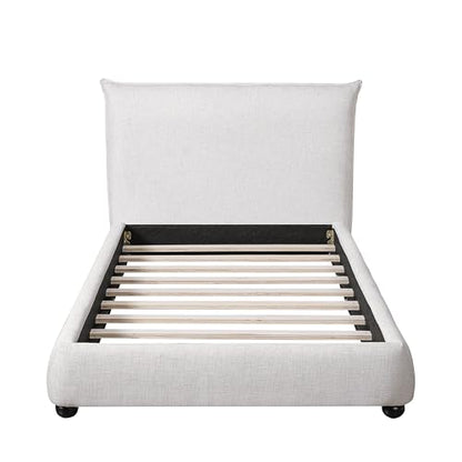DNYN Upholstered Platform Bed Frame with Thick Pillow-Back Headboard | Linen Fabric Bed| Low-profile Design| No Box Spring Needed| Wooden Slats Support| Easy Assemble| Twin Size - size: Twin